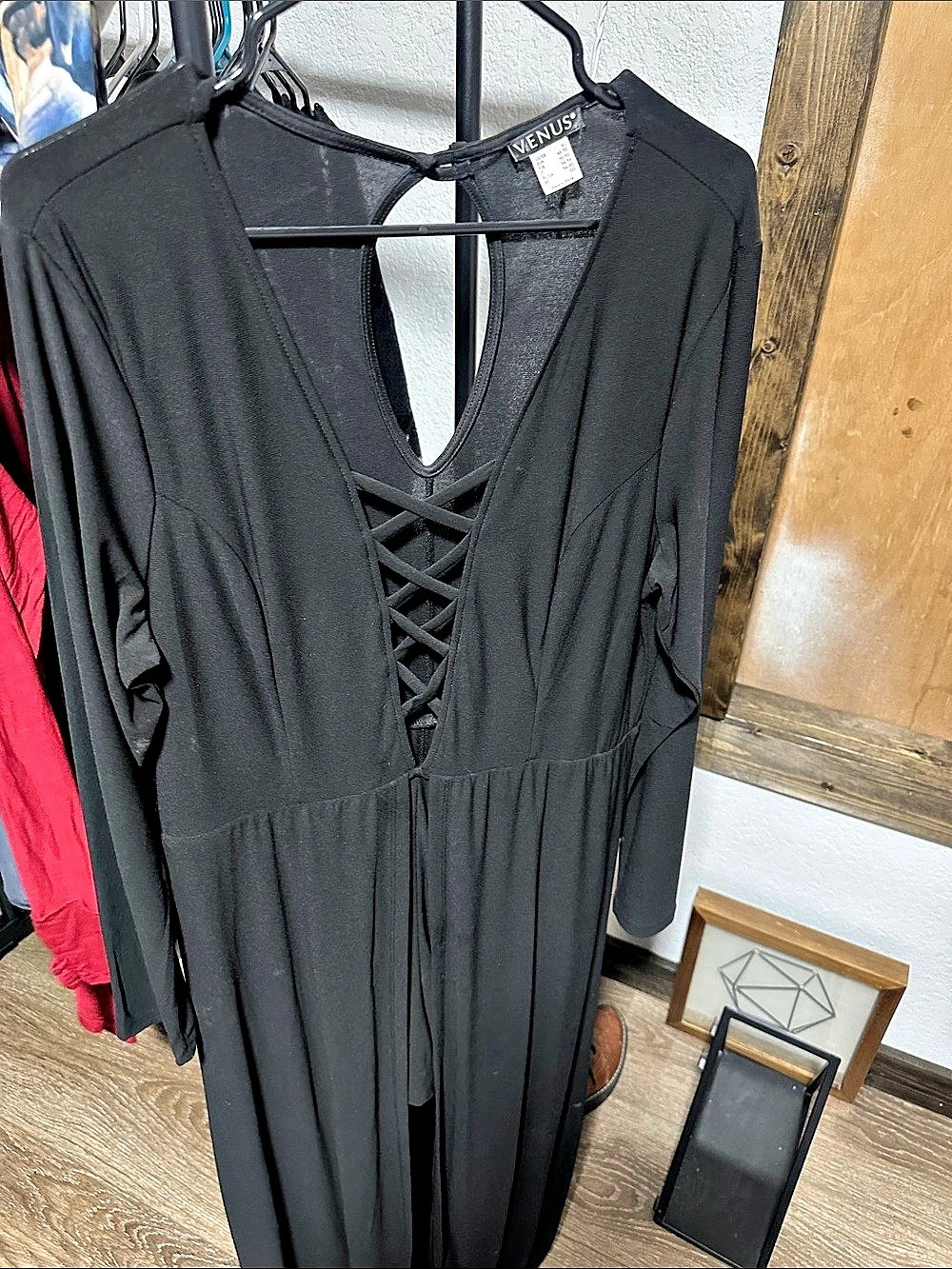 VENUS Black Lace-Up Maxi Dress Like New